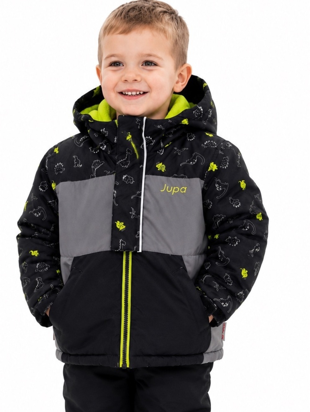 Jupa Toddler Boys Dinosaur Winter Jacket Size 3T Black Gray Neon Coat